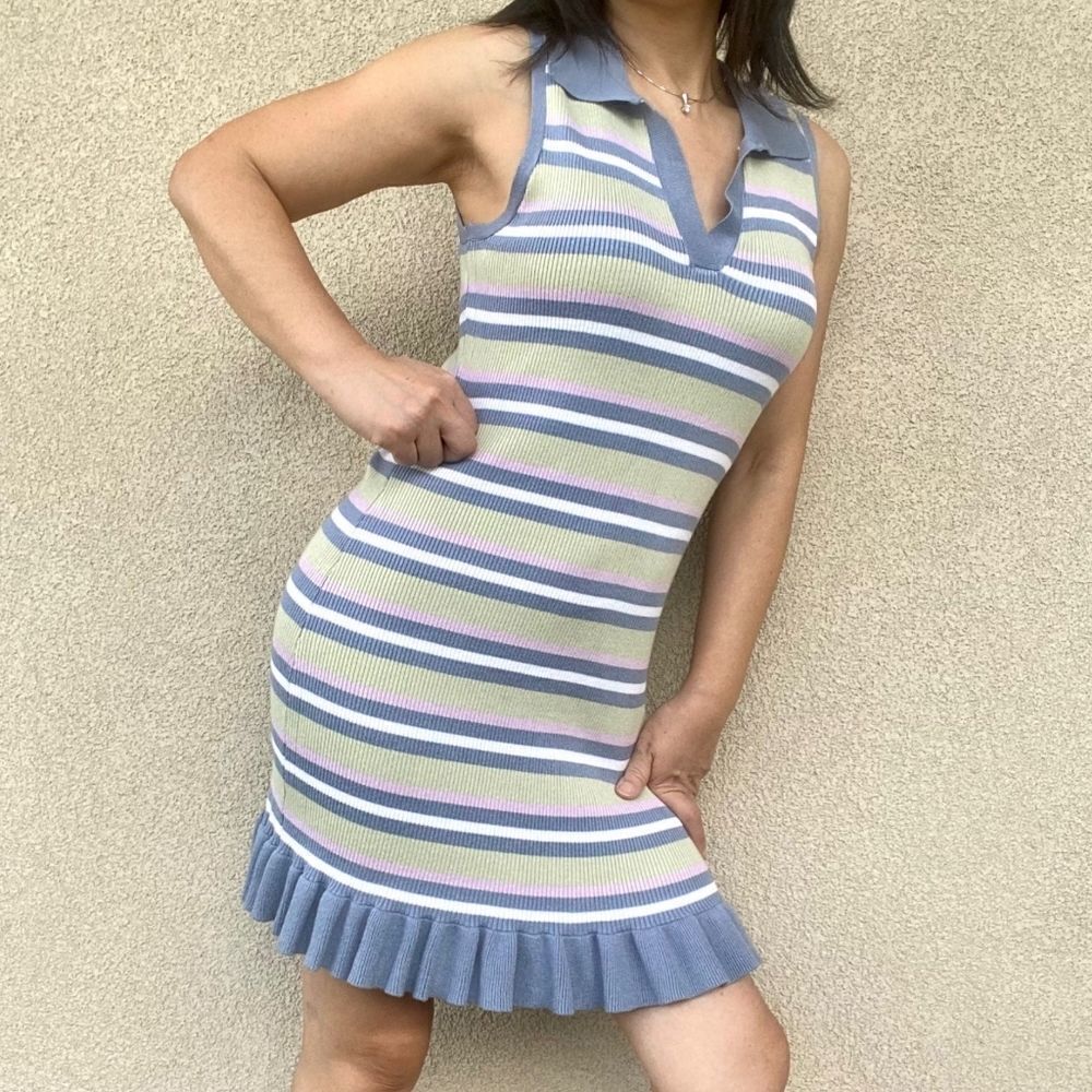 Hippie Rose Stripe Color Block Ruffled Bottom Dress Size: L